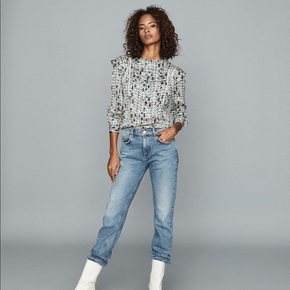Reiss Olivia Blue Ditsy Ruffle Top